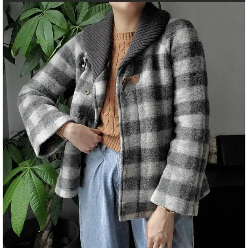 Free People Wool Plaid Shacket Woman 6 Small Collared‎ Loose